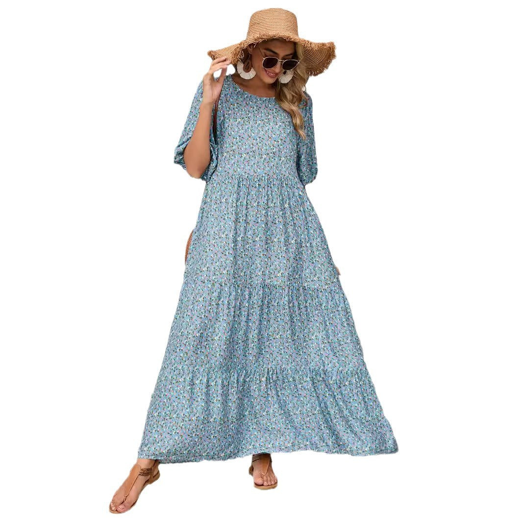 Damen Maxikleid mit Volant und floralen Details Drune