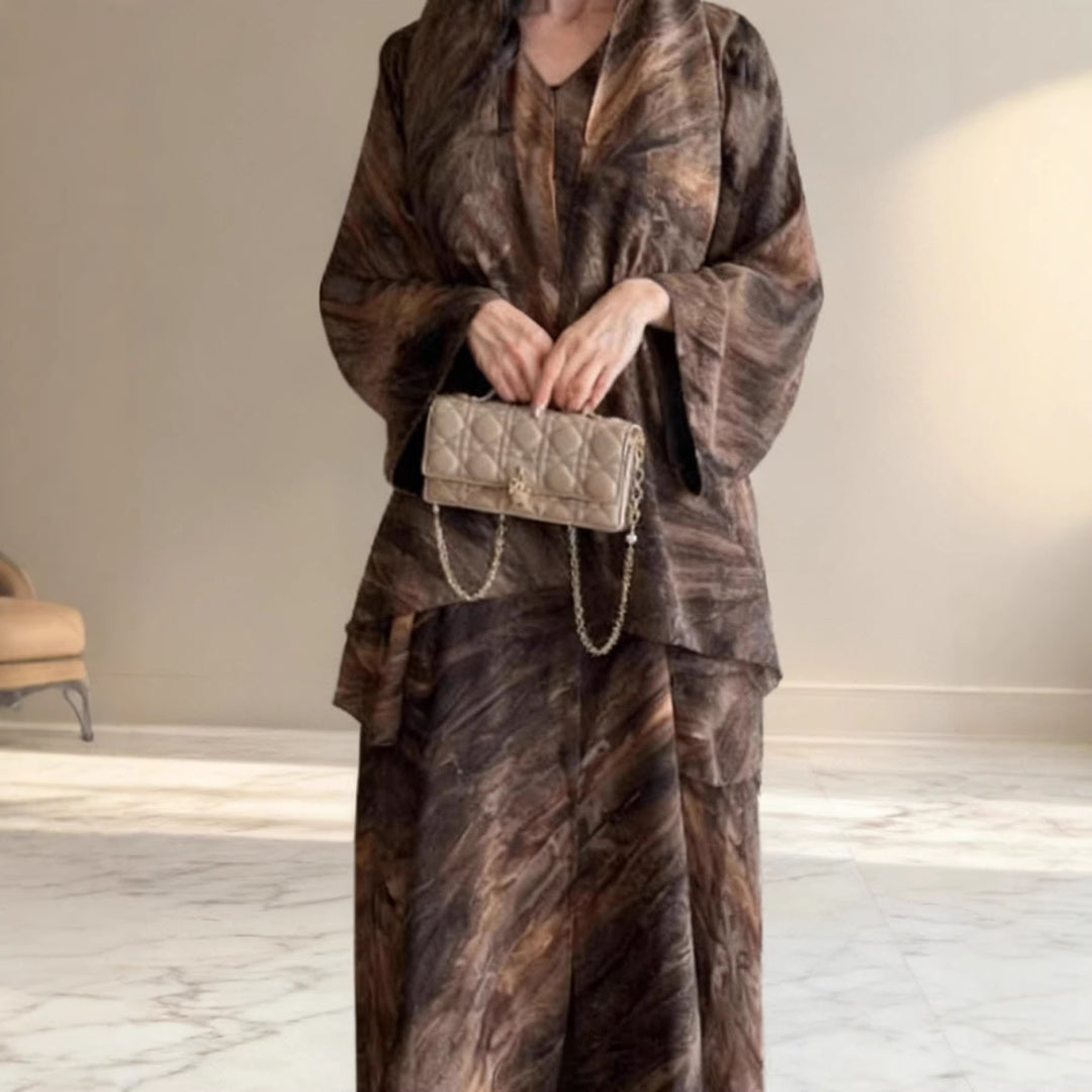 Damen nan langes fließendes Kapuzenkaftan Kleid mit weitem Arm und mehrlagigem Chiffon Drune