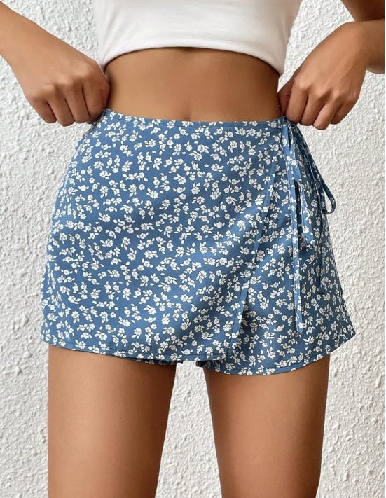 Damen Modische Shorts mit Blumendruck und elastischem Bund Drune