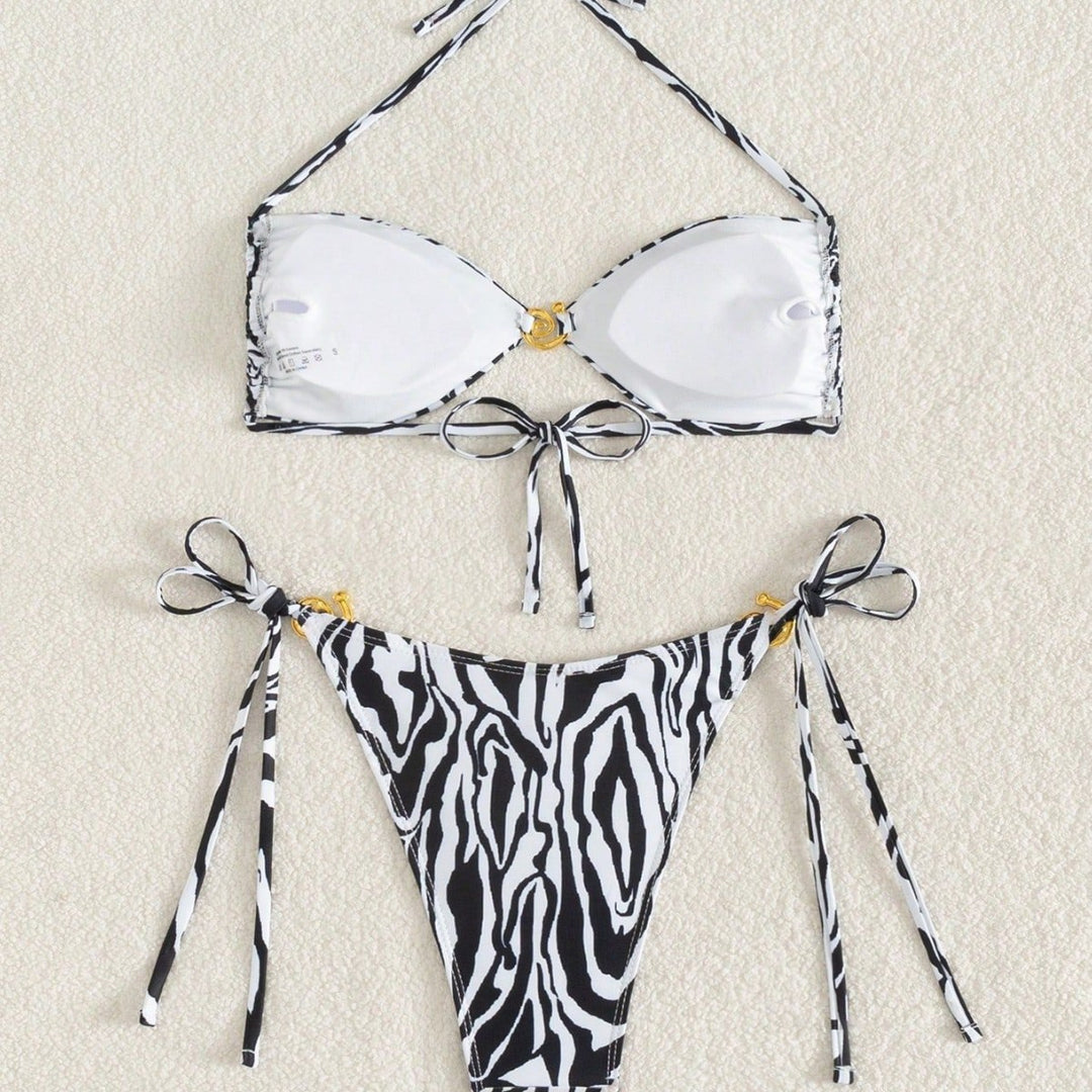 Damen Triangel-Bikini mit floralem Motiv und verstellbaren Trägern Drune
