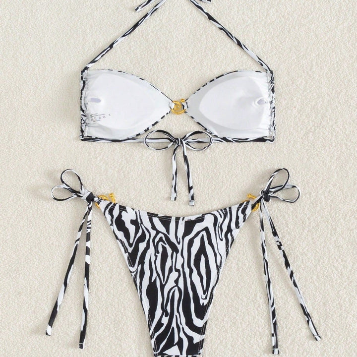 Damen Triangel-Bikini mit floralem Motiv und verstellbaren Trägern Drune