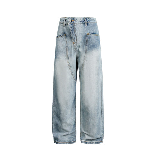 Damen Weite High‑Waist Jeans im Carpenter‑Style mit aufgesetzten Fronttaschen Drune