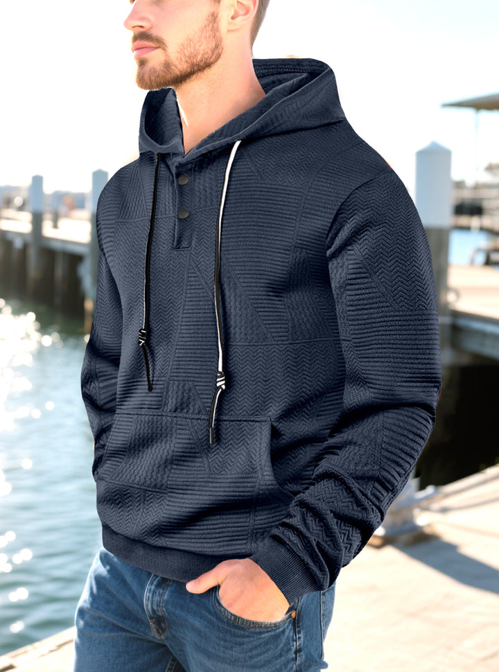 Herren nan geometrischer Struktur-Kapuzenpullover mit Henley-Blende und Kängurutasche Drune