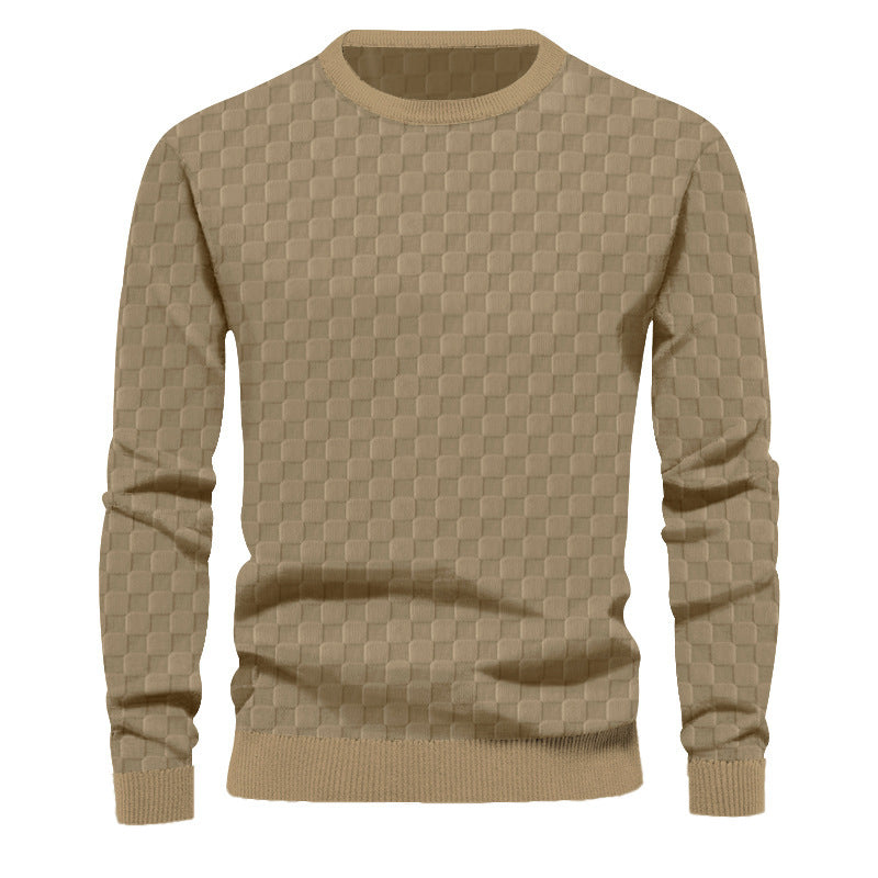 Herren Texturierter Strickpullover mit feiner Karo‑Waffelstruktur & geripptem Saum Drune