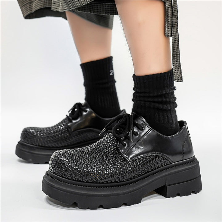 Damen gewebte Plateau-Derby-Schuhe mit robuster Profilsohle, atmungsaktivem Flechtoberteil und gepolstertem Komfortfußbett Drune