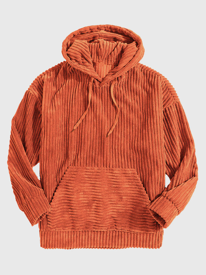 Unisex nan gerippter Samt-Hoodie mit Kapuze und Kängurutasche Drune