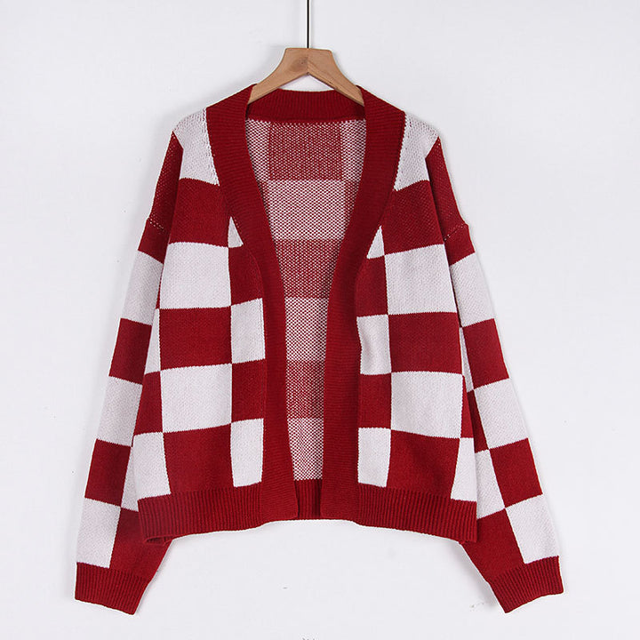 Damen Strickjacke im modernen Karomuster Drune