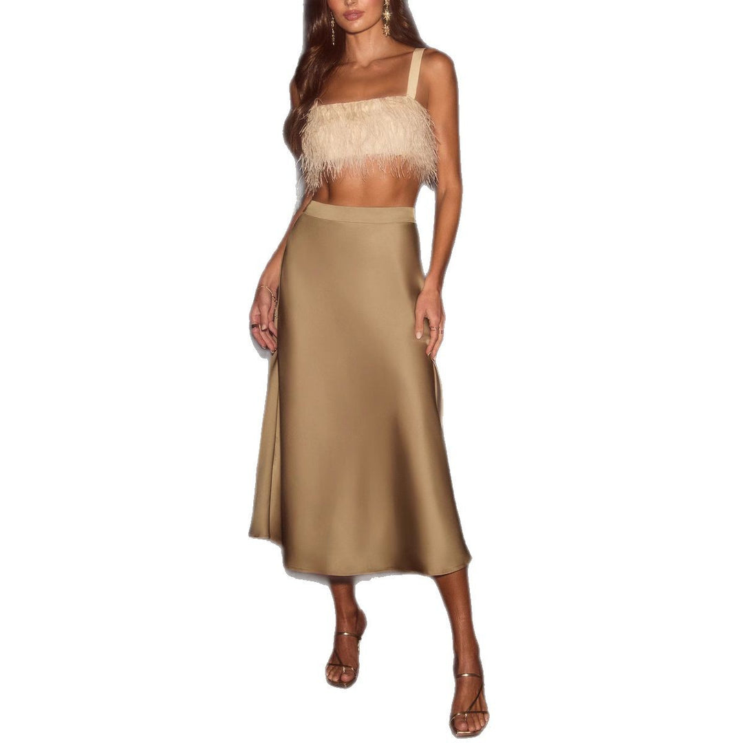 Damen Eleganter Maxirock aus satinierter Baumwolle Drune