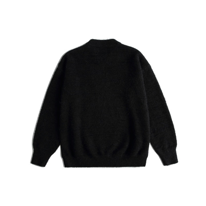 Damen Weicher Pullover mit verspielter Katzenstickerei und leichtem Stehkragen Drune