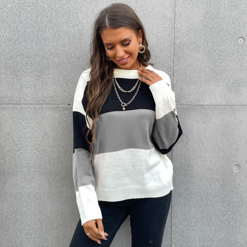 Damen Lässiger Strickpullover mit Farbblock-Design Drune