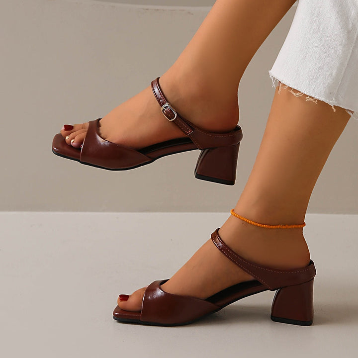 Damen Komfortable Slingback Sandalen mit quadratischer Zehenpartie und blockartigem Absatz Drune