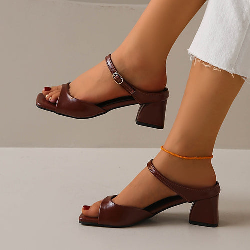 Damen Komfortable Slingback Sandalen mit quadratischer Zehenpartie und blockartigem Absatz Drune