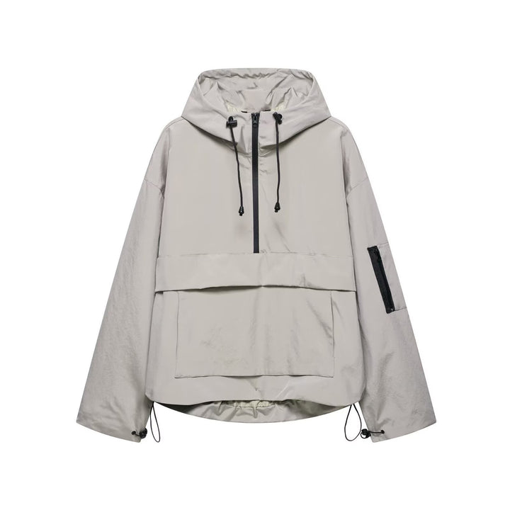 Damen nan winddichter Oversize Anorak mit Halbzip, Kängurutasche und verstellbarer Kapuze Drune