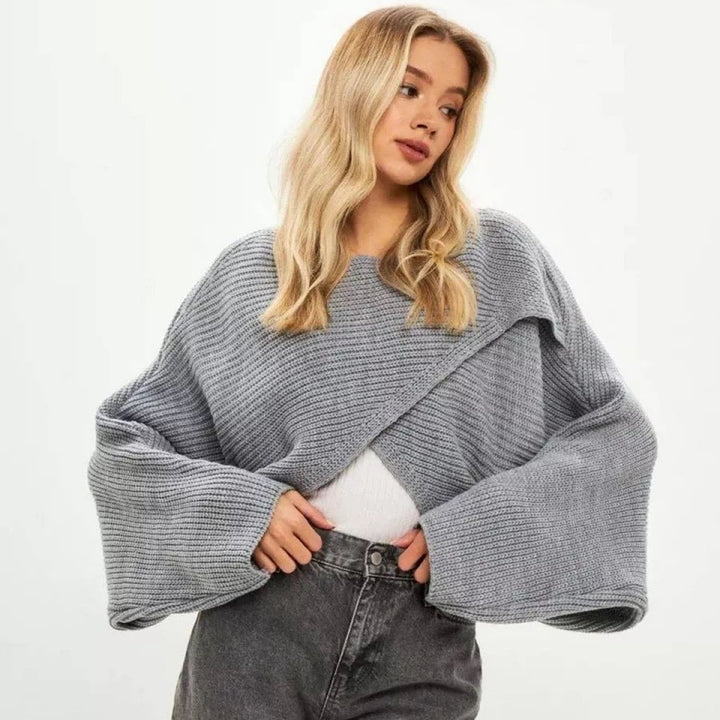 Damen lässiger Wickelpullover mit weitem Schnitt und strukturiertem Material Drune