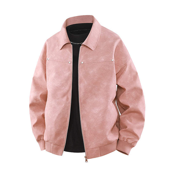 Herren Vintage-inspirierte Veloursleder-Optik Bomberjacke mit Hemdkragen & Rippbund Drune