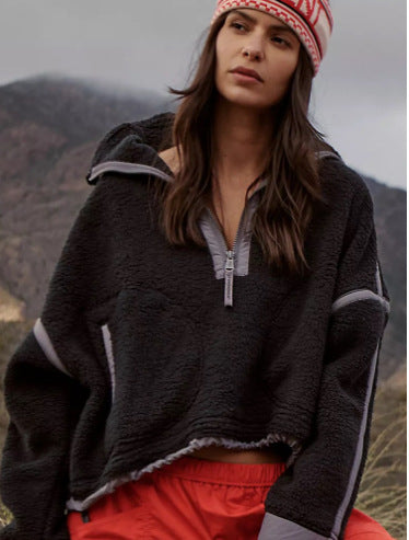 Damen Modischer Teddy-Fleece-Pullover mit hohem Kragen Drune