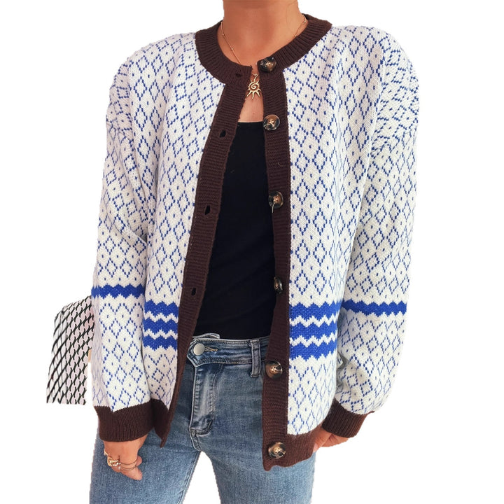 Damen Strickjacke mit geometrischem Muster und eleganten Knopfdetails Drune