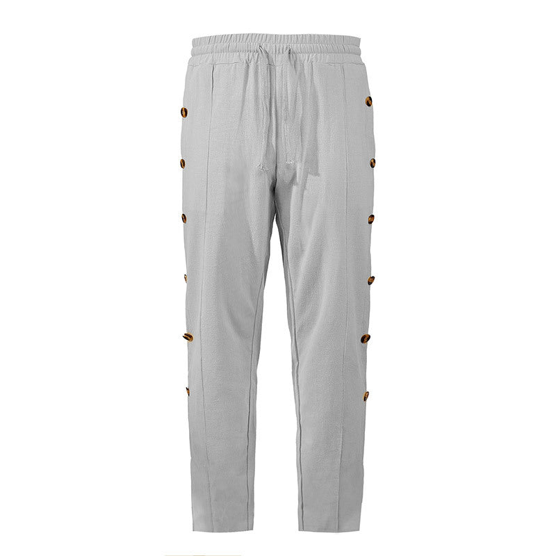 Herren Relaxed-Fit Freizeithose mit seitlichen Zierknopfleisten, elastischem Bund und Kordelzug Drune