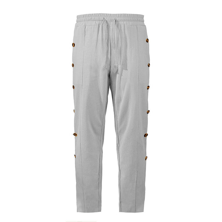 Herren Relaxed-Fit Freizeithose mit seitlichen Zierknopfleisten, elastischem Bund und Kordelzug Drune
