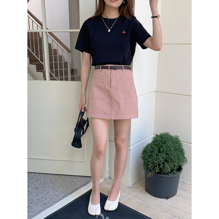Damen Kurzarm-T-Shirt mit süßem Kirschmotiv Drune