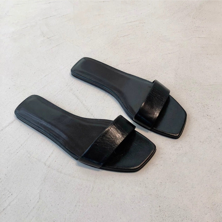 Damen Modische Slides mit breiter Riemenfront Drune