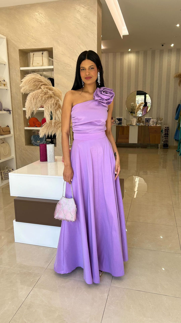 Damen Elegantes Abendkleid mit asymmetrischem Schnitt und dekorativer Blüte Drune