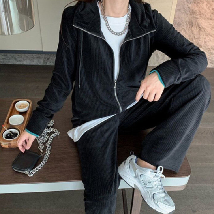 Damen Kuscheliges Sportset mit Reißverschluss und weitem Schnitt Drune