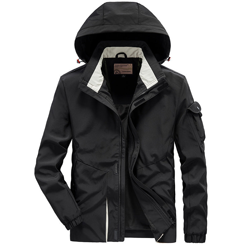 Herren Leichter Wasserabweisender Windbreaker mit Kapuze und Mehrfachtaschen Drune