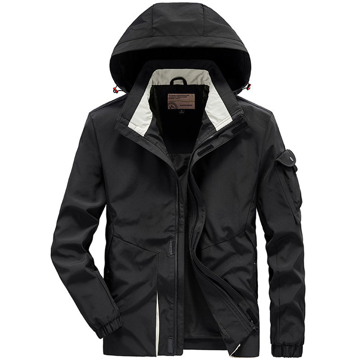 Herren Leichter Wasserabweisender Windbreaker mit Kapuze und Mehrfachtaschen Drune