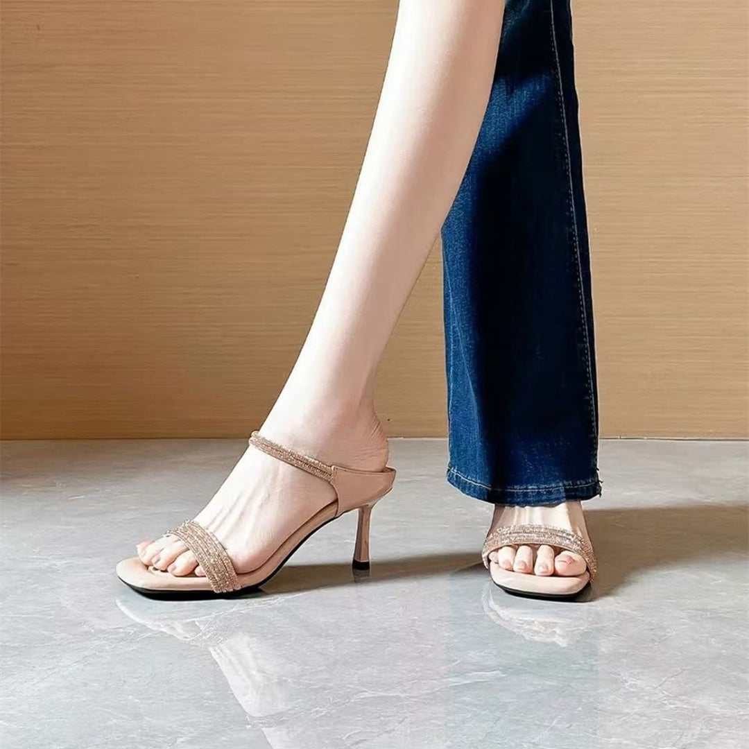 Damen Glitzernde Riemen-Mules mit schmalem Stilettoabsatz und offenem Zehenbereich Drune