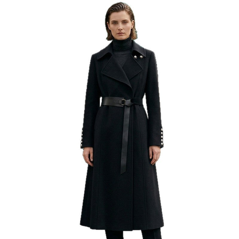 Damen Klassischer Maxi-Mantel mit Gürtel Drune