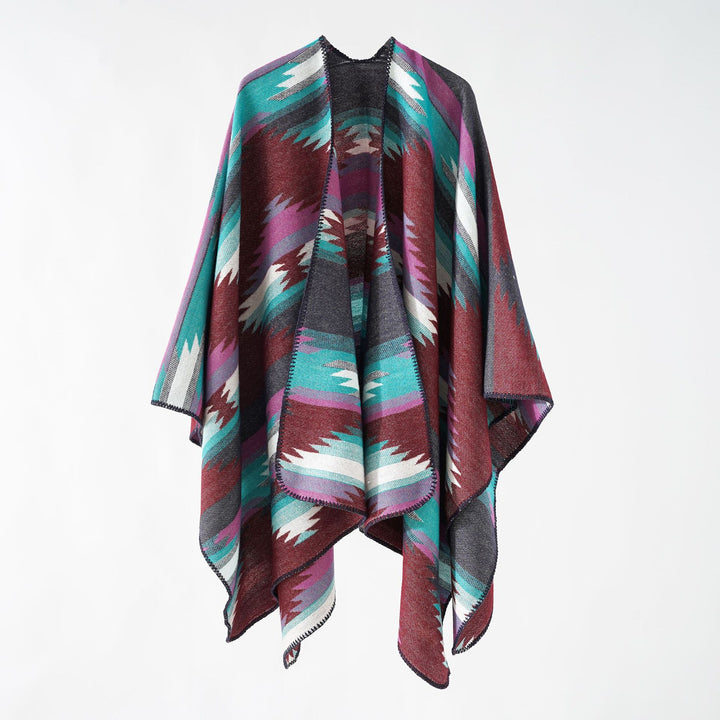 Damen Gewebter Azteken‑Poncho im Oversize‑Überwurf mit Zierkettelnaht Drune