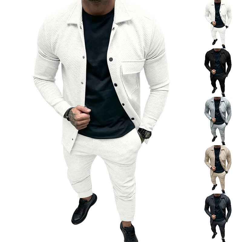 Herren Strukturiertes Jersey-Freizeitset mit Overshirt und Tapered Jogginghose Drune