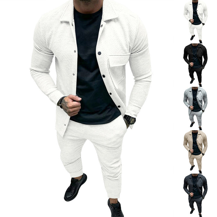 Herren Strukturiertes Jersey-Freizeitset mit Overshirt und Tapered Jogginghose Drune