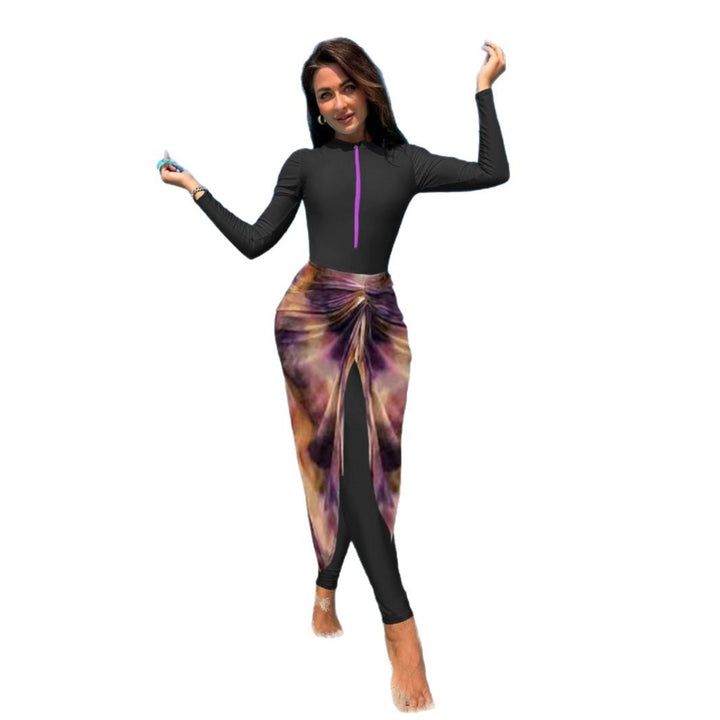 Damen Modischer UV-Schutz-Schwimmanzug mit langem Arm und asymmetrischem Rock Drune