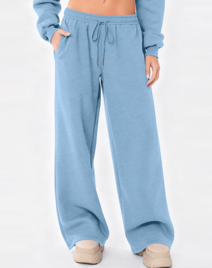 Damen nan weite Loungehose mit hohem Komfortbund, elastischem Tunnelzug und seitlichen Eingrifftaschen Drune