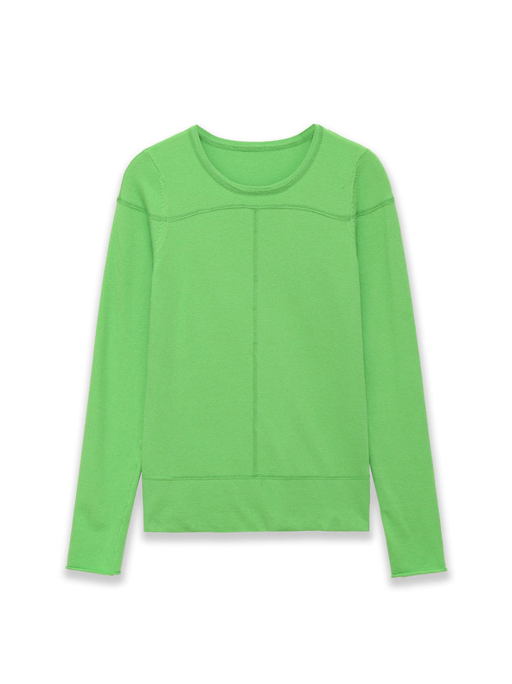 Damen Feiner Langarm-Strickpullover mit Rundhalsausschnitt und Flatlock‑Naht Drune