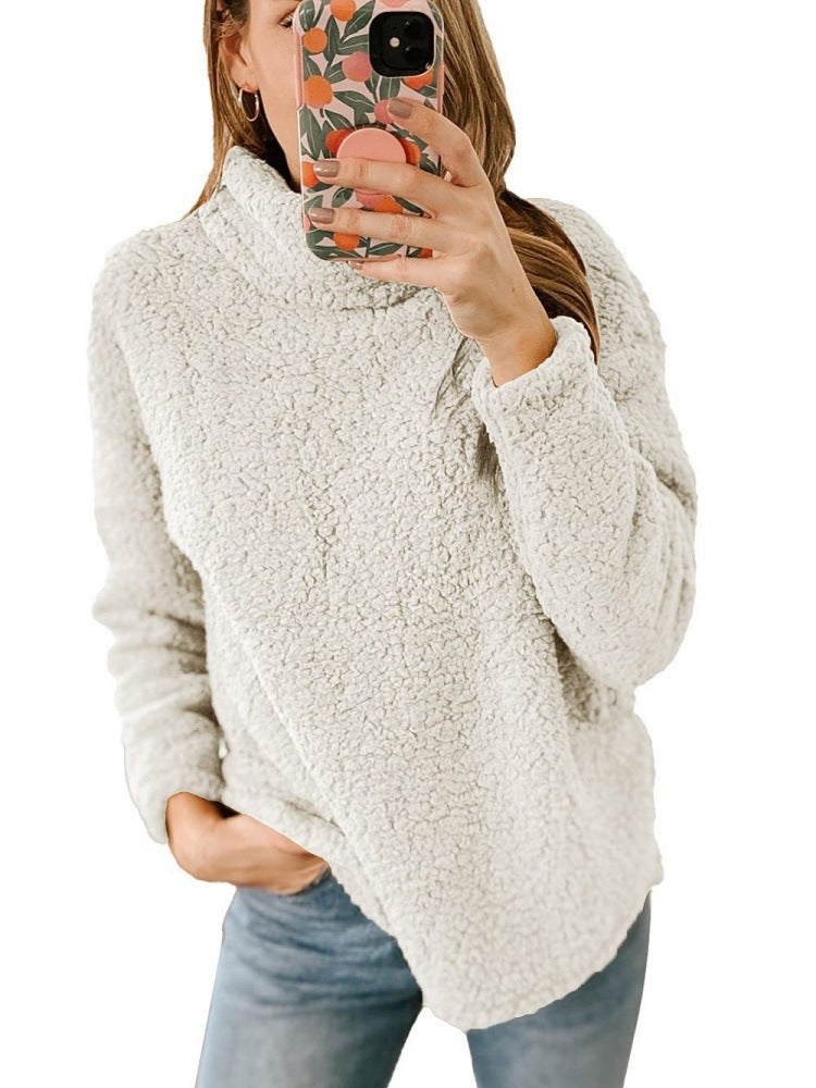 Damen Kuscheliger Fleece-Pullover mit hohem Kragen und strukturierter Oberfläche Drune