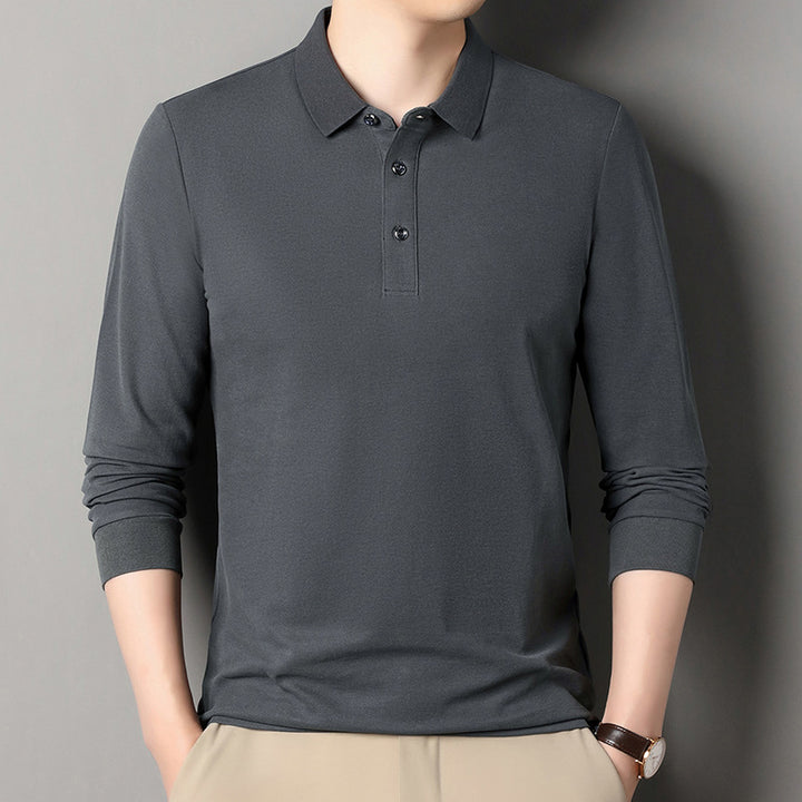 Herren Langarm‑Polo aus atmungsaktivem Baumwoll‑Stretch mit feinem Polokragen Drune
