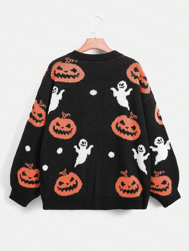 Damen kuschelige Herbstjacke mit gruseligem Motiv Drune