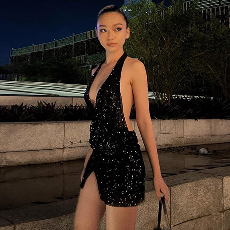 Damen Funkelndes Cocktailkleid mit Wickel-Design Drune