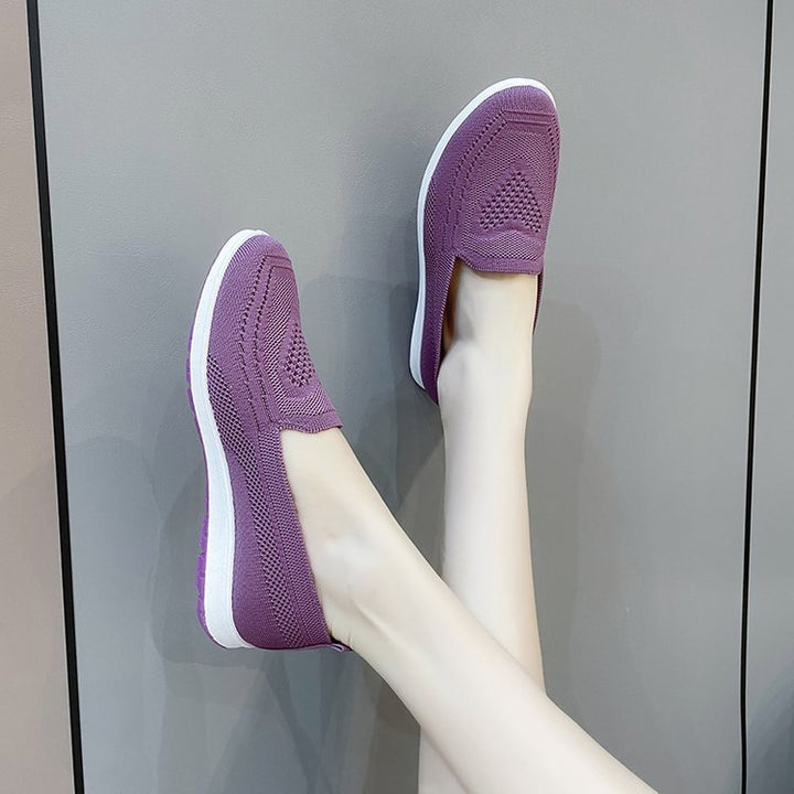 Damen bequeme Slip-On Sneakers mit atmungsaktiver Strick-Oberfläche Drune