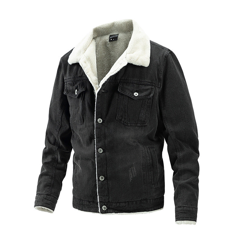 Herren Geprägte Jeansjacke mit Fleece-Innenfutter Drune