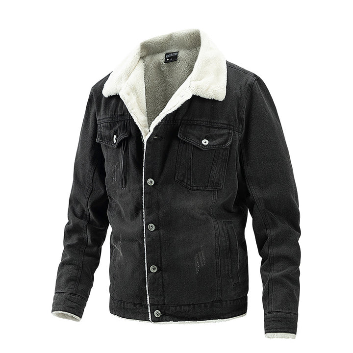 Herren Geprägte Jeansjacke mit Fleece-Innenfutter Drune