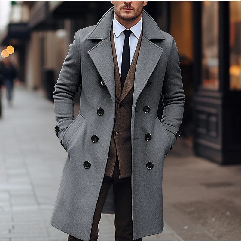 Herren nan eleganter doppelt geknöpfter Wollmantel mit breitem Revers und tailliertem Businessschnitt Drune