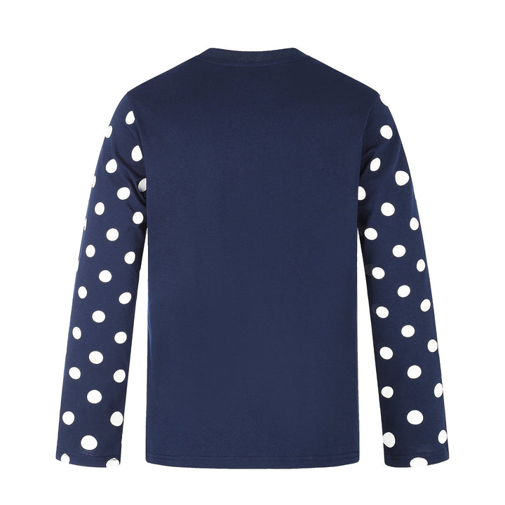 Damen Langärmliges Statement-Shirt mit Polka‑Dot-Ärmeln und Zahlendruck Drune