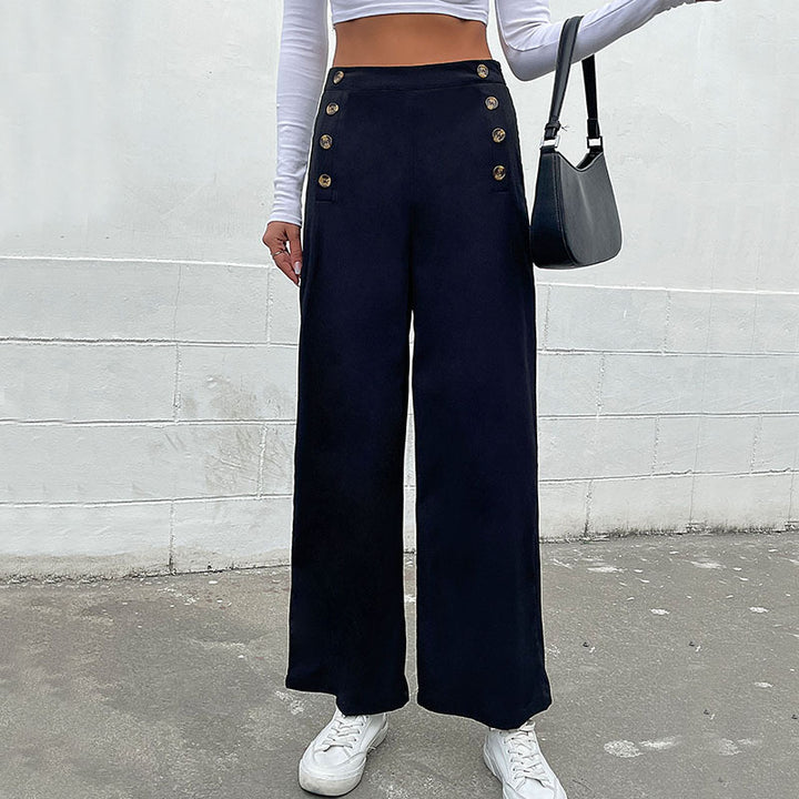 Damen Weite Palazzo-Hose mit Knopfdetails Drune