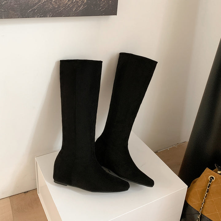 Damen Kniehohe Stiefel mit flacher Sohle und schlanker Schaftform Drune