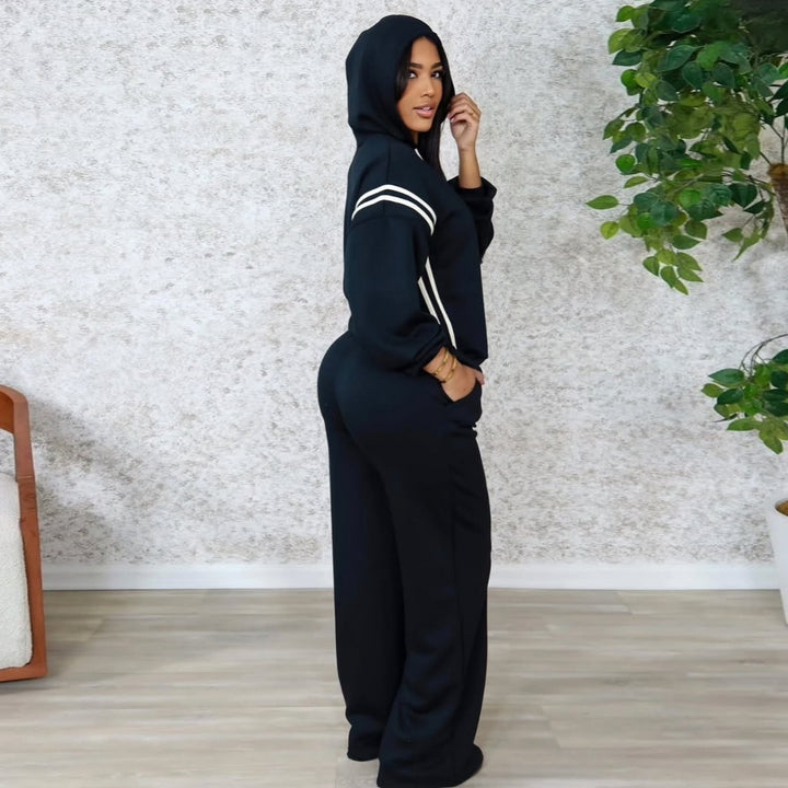 Damen sportliches Hoodie- und weitbein-Set mit eleganten Streifen Drune