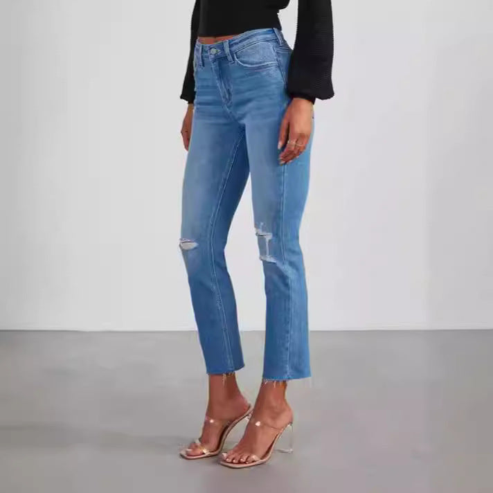 Damen zeitlose Jeans im modernen Schnitt mit cropped Bein Drune